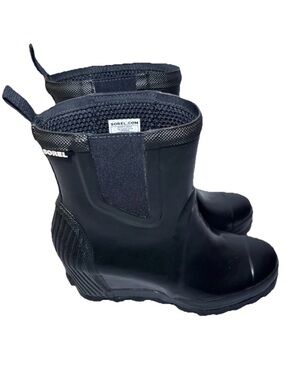 Sorel Boots Joan Rain Wedge Chelsea Ankle Bootie NL2526-010 Black Rubber Sz 9.5